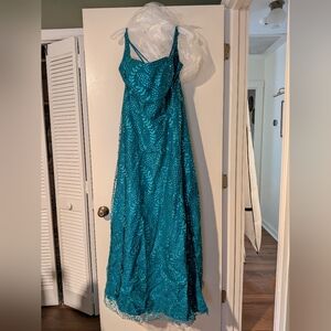 Square Neck Floral Leaf Patterned Sequin A-line